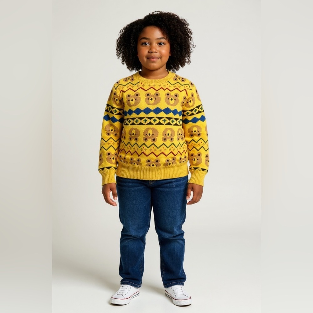 Cozy Yellow Bear Pattern Sweater for Kids